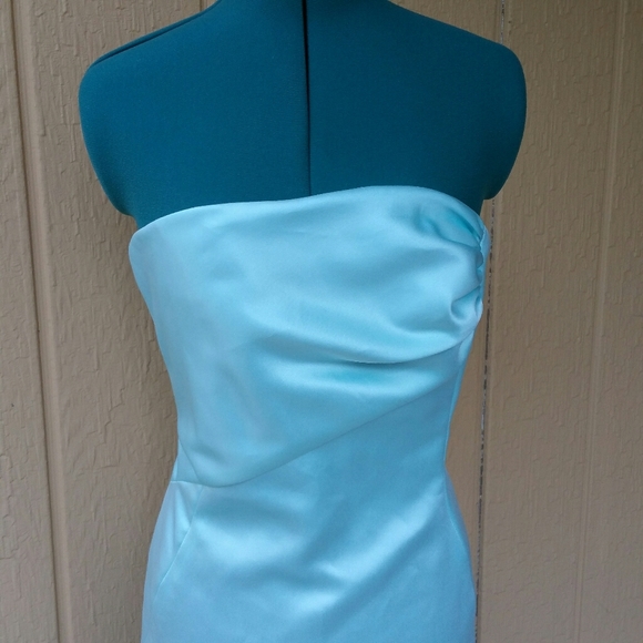 After Five vintage pale blue strapless poly matte satin evening gown - Picture 3 of 9